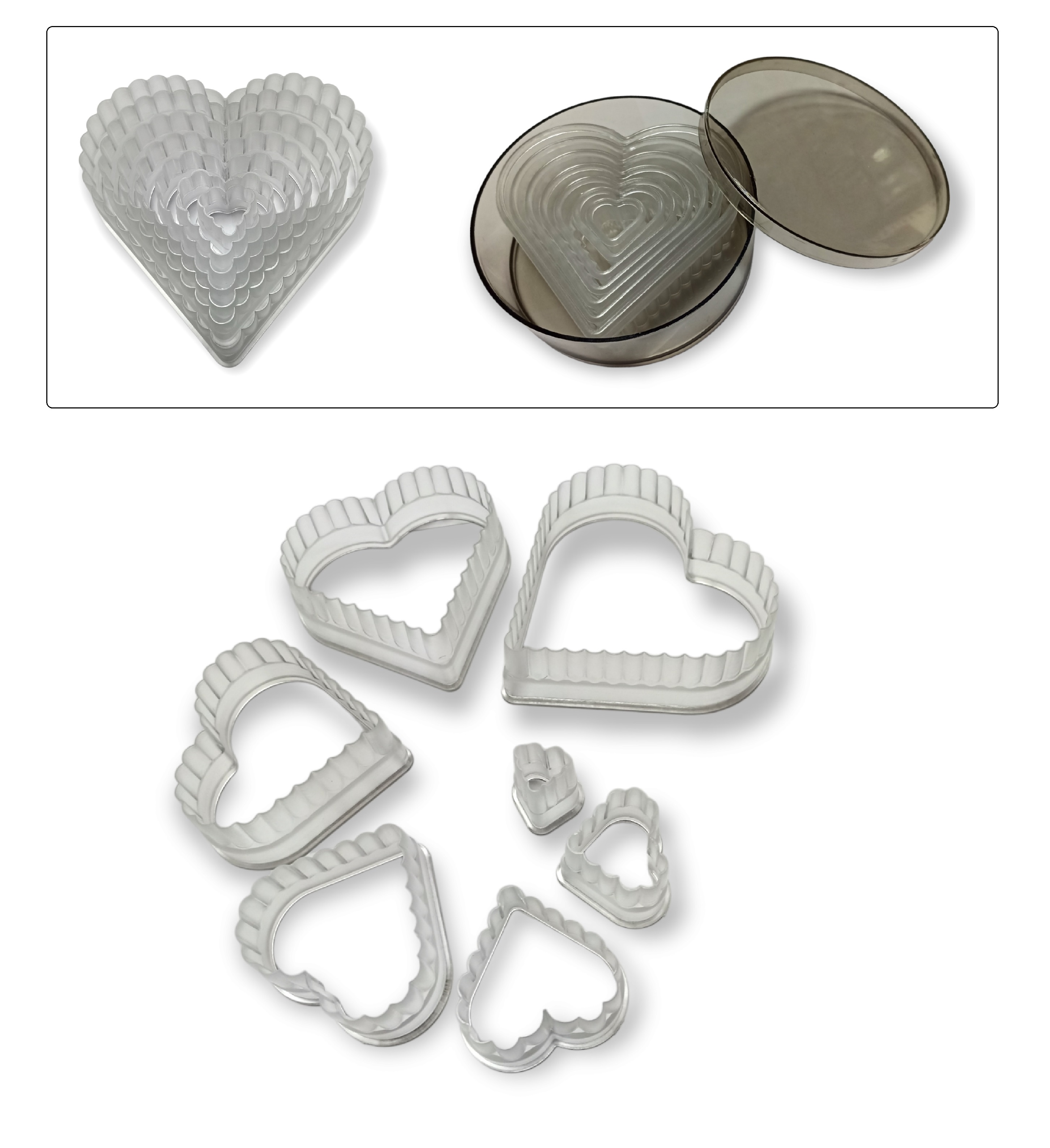 Sekači od čvrste plastike - rebrasta srca 7kom/set + poklon kutija